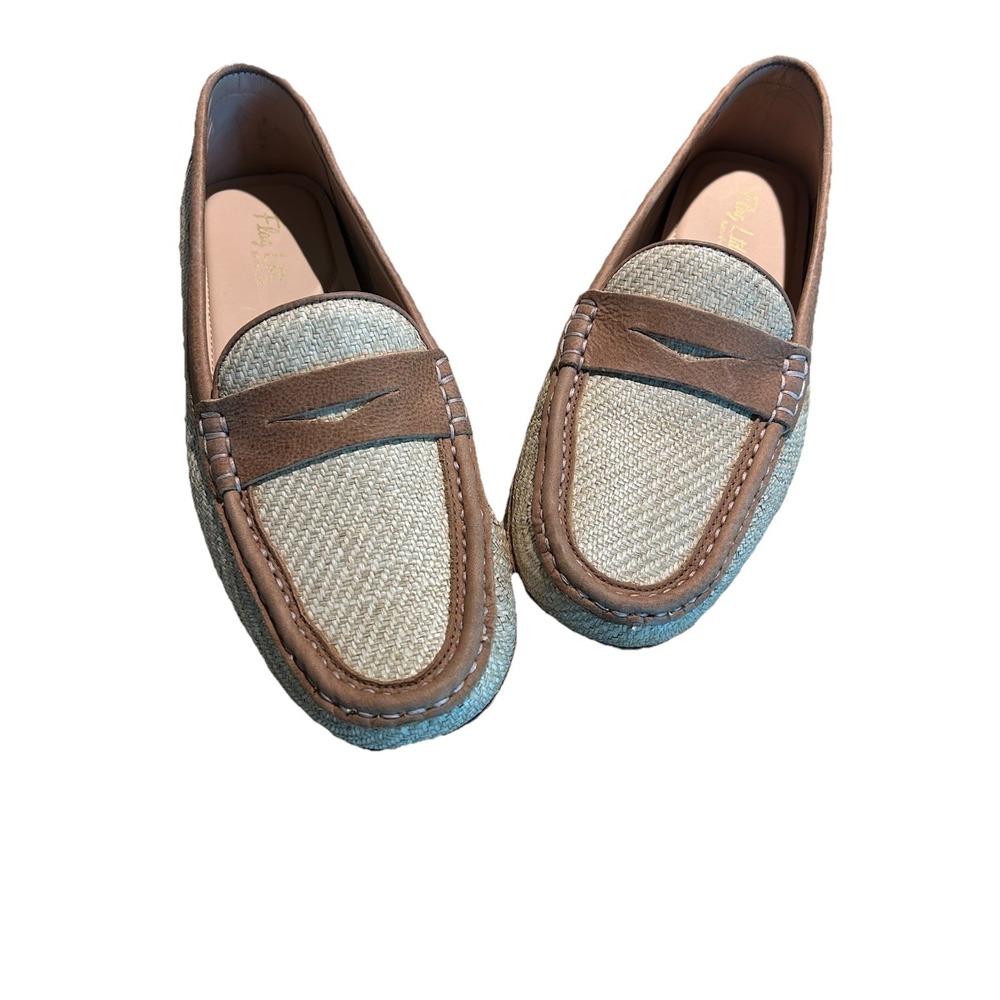 Flag LTD Women's Morgan Leather Penny Driving Loafers Rattan Rafia 9M New $110 - Picture 2 of 12